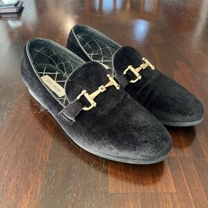 Steve Madden Black Velvet Slip-Ons with Gold Accent